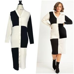 Eloquii | Women | Colorblock Ribbed Knit Sweater Cardigan Midi Dress | Sz 14/16